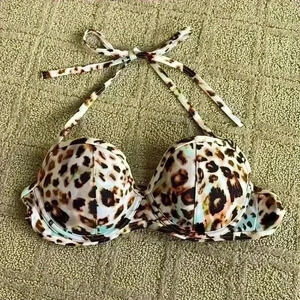 Victorias Secret colorful leopard print bikini top 34B push up removable pads